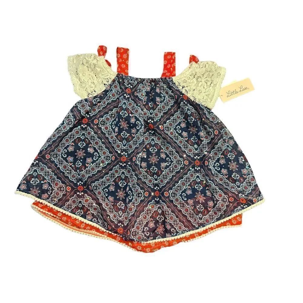 Little lass girls 4T red white blue sparkles cold shoulder dress bows new